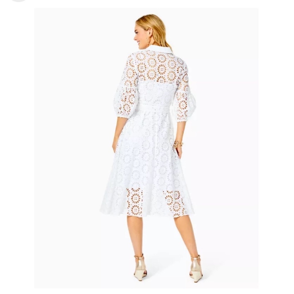EUC Lily Pulitzer Amrita white eyelet midi dress size 00 resort white EUC - Picture 9 of 9